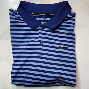Nike Navy and Light Blue Striped Polo
